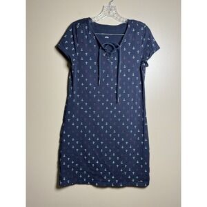 Tommy Hilfiger Lana Nautical Anchor Lace Up T-Shirt Dress Navy Blue Womens M